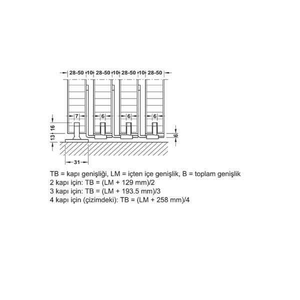 Hafele Teleskobik Kayar Kapı Alt Kılavuz Seti