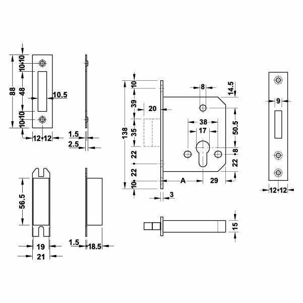 Hafele Gömme Sürgü Kilit Banyo Tipi (WC) 55/24mm Paslanmaz Çelik Renk