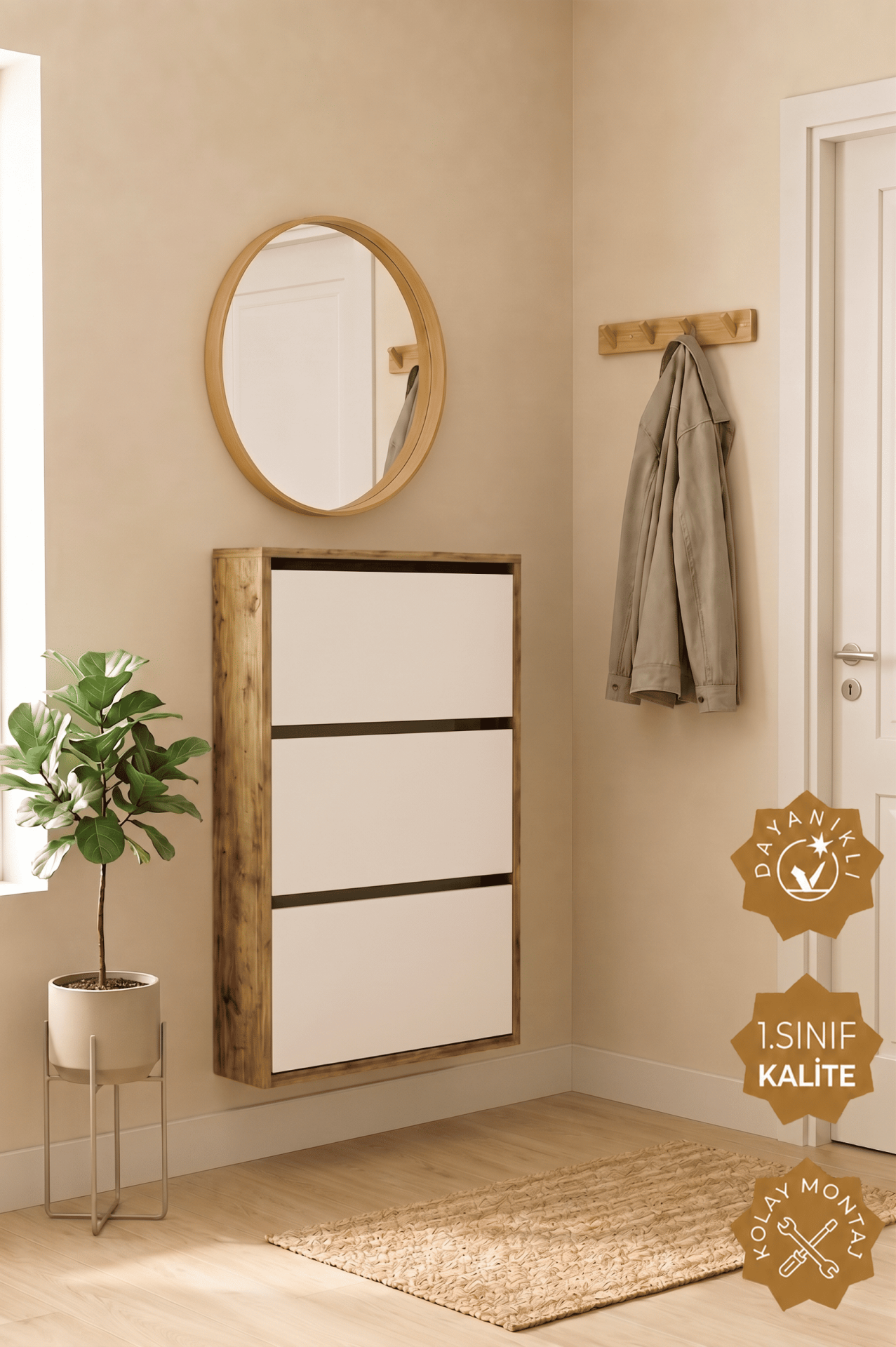 Teta Home Düşer Kapaklı Ayakkabılık 3 Bölmeli Kapaklı
