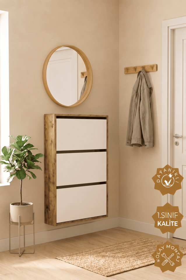 Teta Home Düşer Kapaklı Ayakkabılık 3 Bölmeli Kapaklı