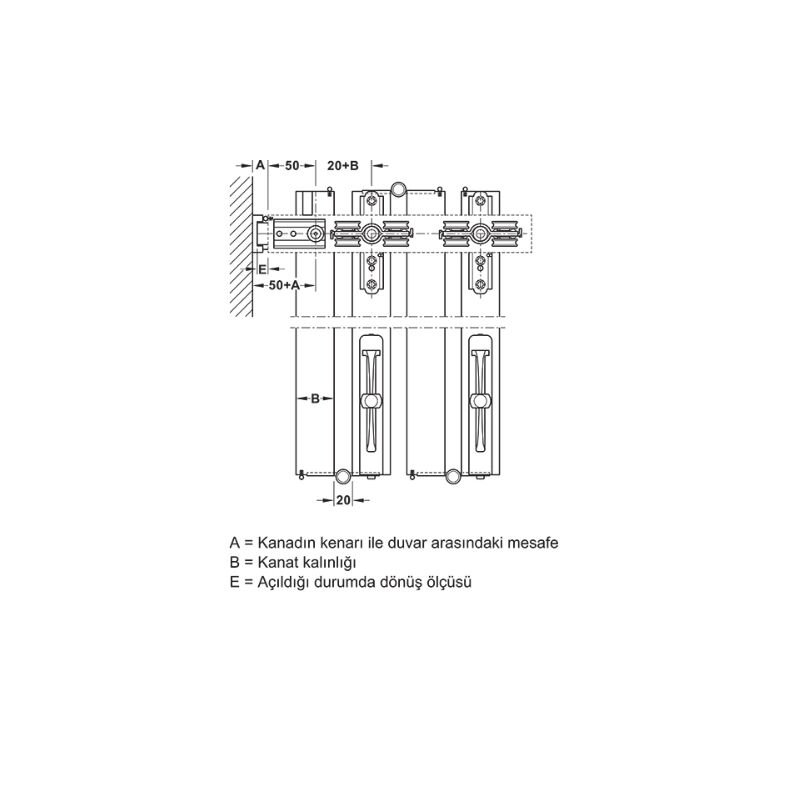 Hafele Fold100T Kayar Kapı Temel Donanım Seti