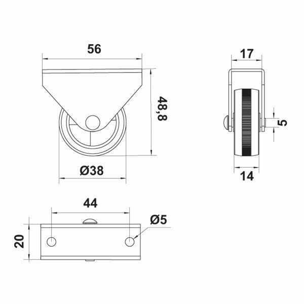 Hafele Cosa Sabit Tekerlek Ø38x48mm, Siyah