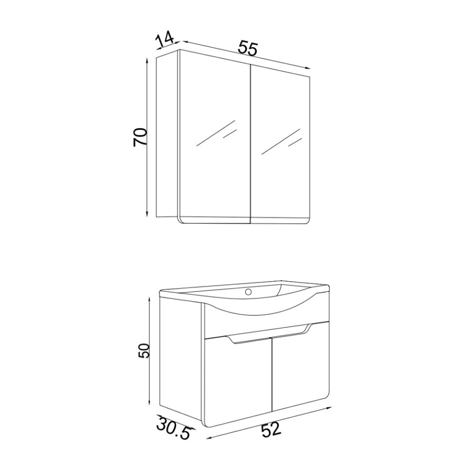 Teta Home Meksika 55 cm MDF Banyo Dolabı Seti