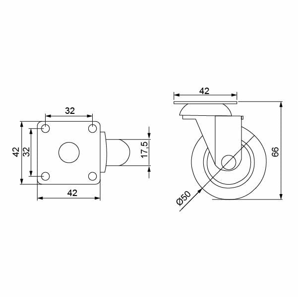 Hafele Tekerlek Frenli Ø50x66mm, Şeffaf