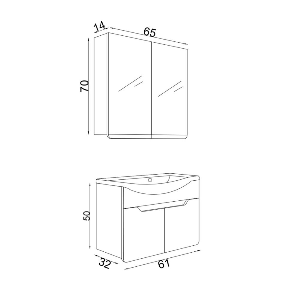 Teta Home Meksika 65 cm MDF Banyo Dolabı Seti