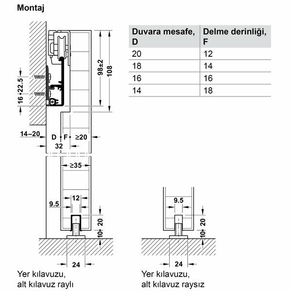 Hafele Slido D-Li41 80X Kayar Kapı Seti Yav.Lı