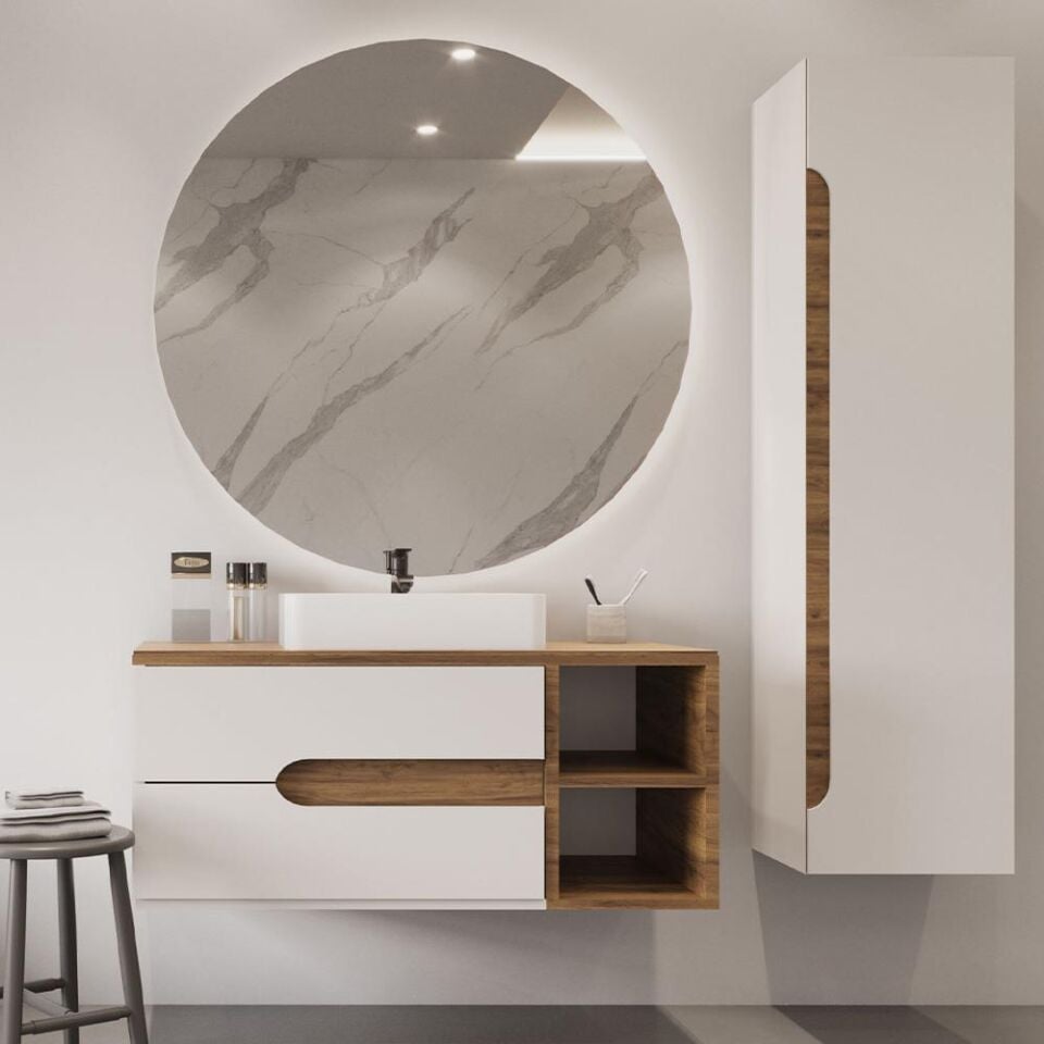 Teta Home Roza 100 cm MDF Banyo Dolabı Seti ve Boy Dolabı