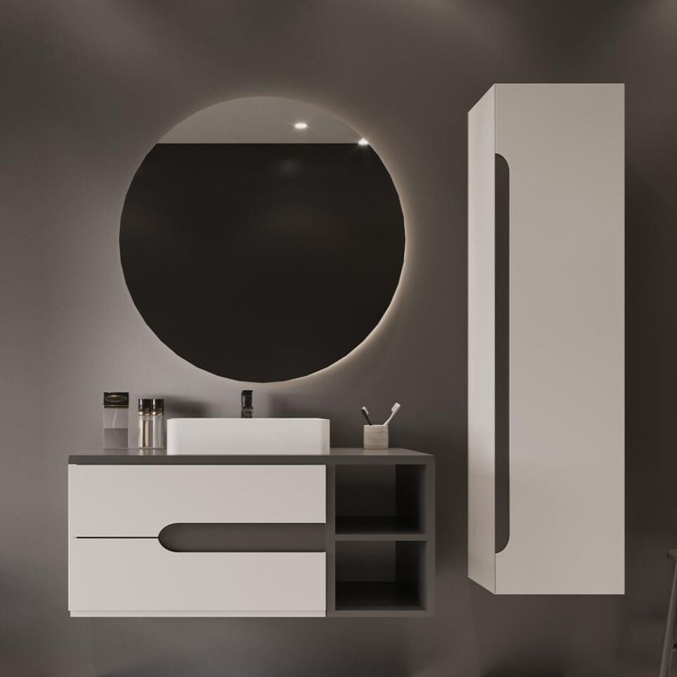 Teta Home Roza 100 cm MDF Banyo Dolabı Seti + Boy Dolabı