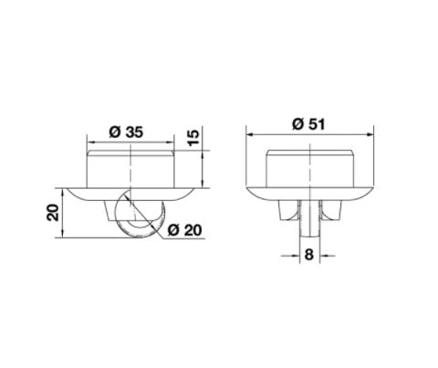 Hafele Rene04 Gömme Tekerlek Yumuşak Ø20x20mm, Siyah