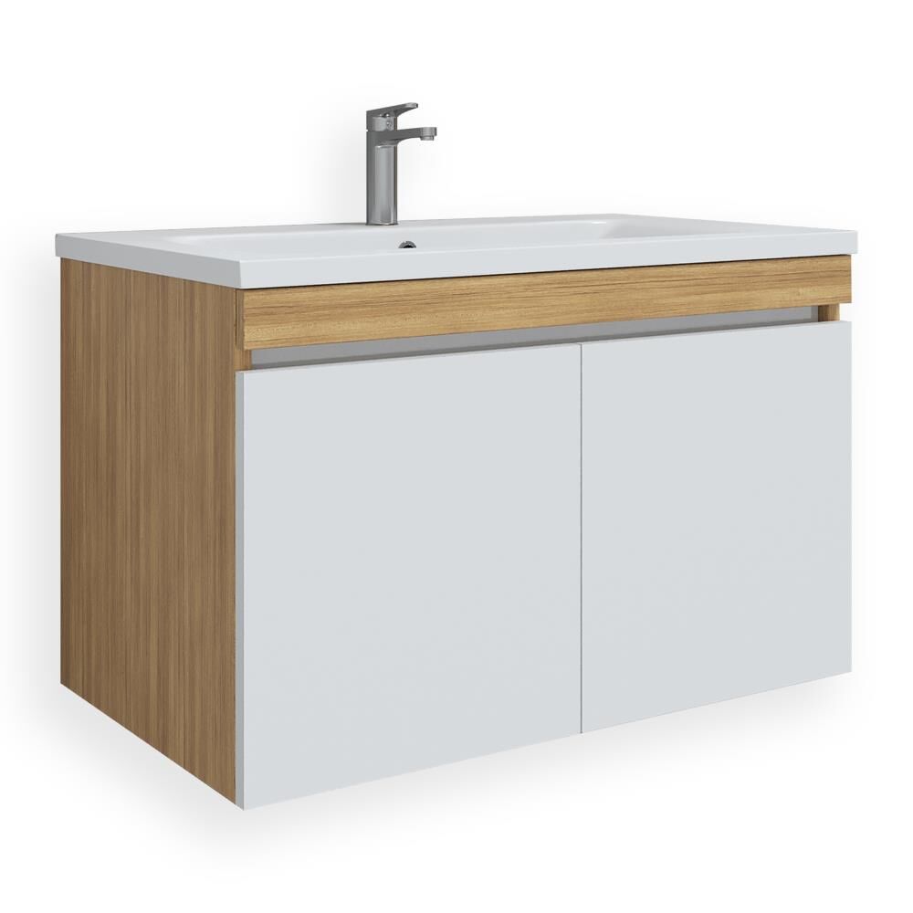 Teta Home Tokyo 80 cm MDF Banyo Lavabolu Alt Dolap Teak-Beyaz