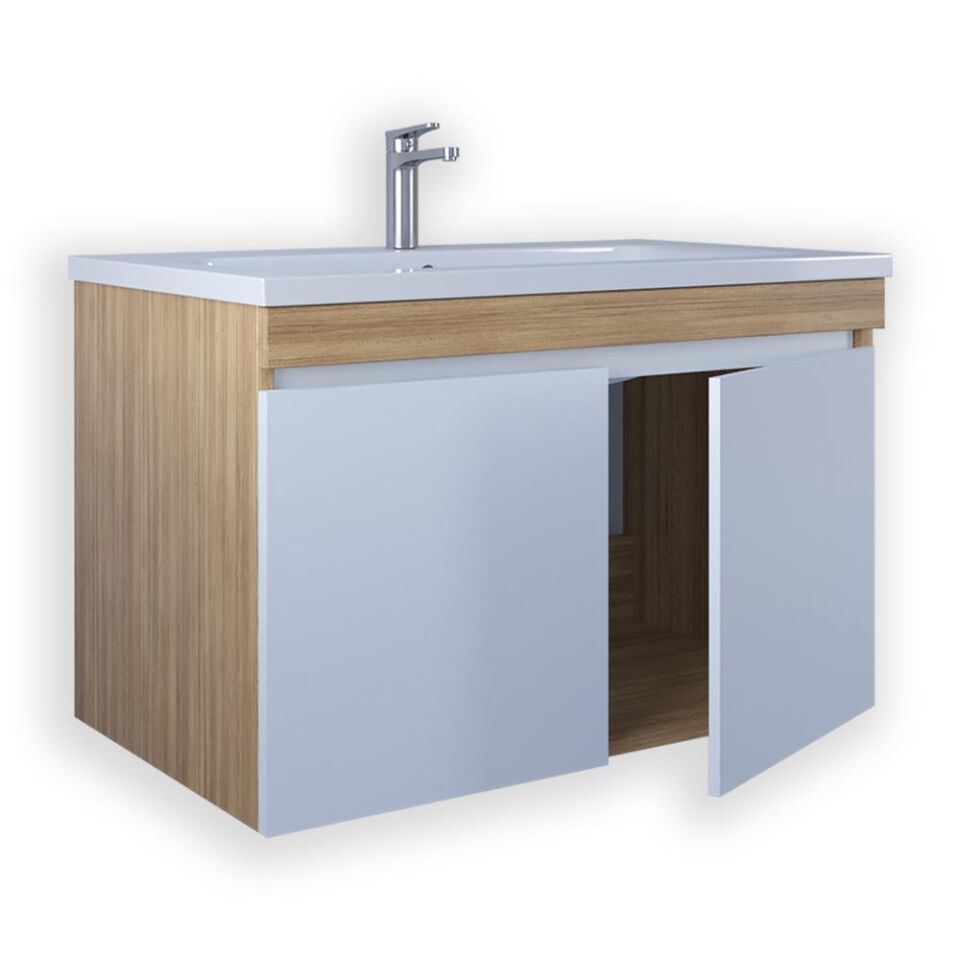 Teta Home Tokyo 80 cm MDF Banyo Lavabolu Alt Dolap Teak-Beyaz