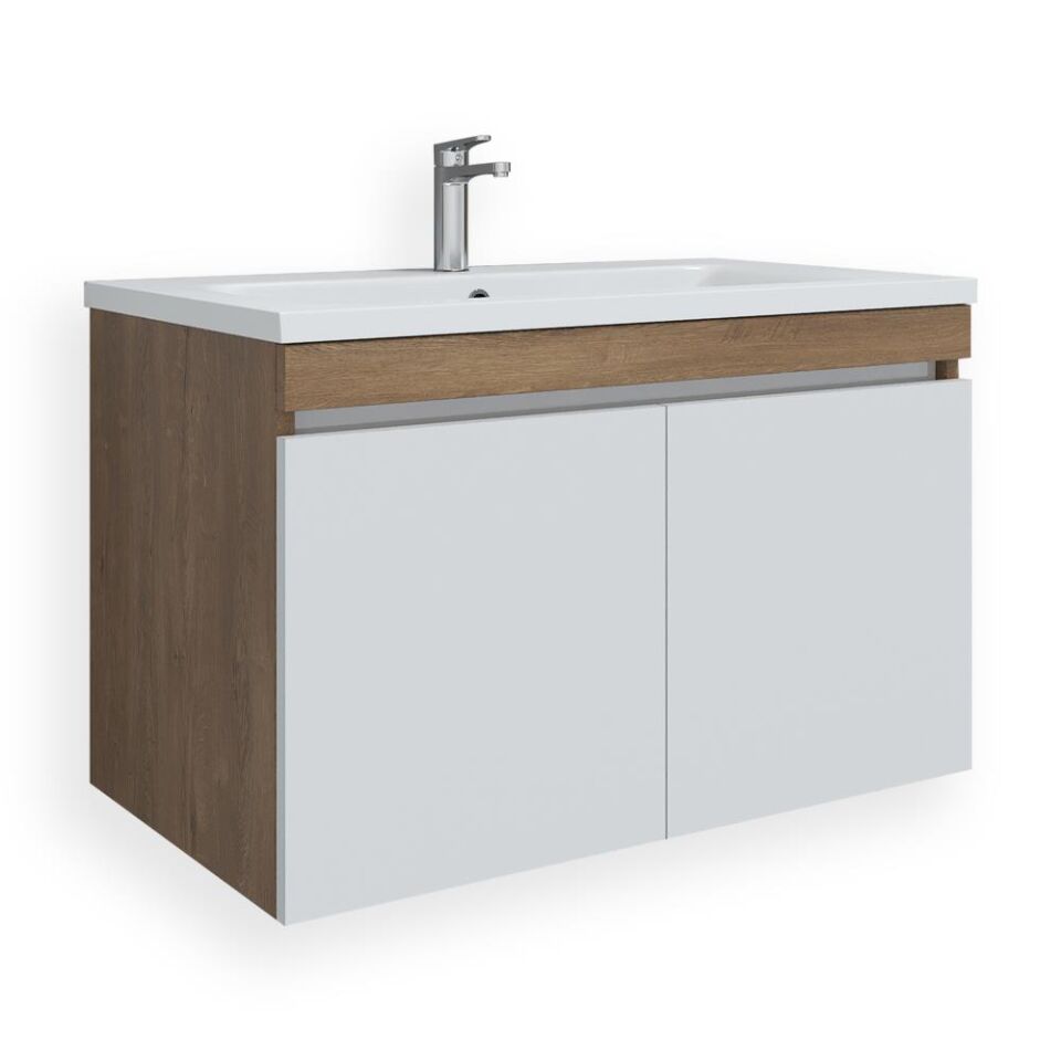 Teta Home Tokyo 80 cm MDF Banyo Lavabolu Alt Dolap Kafkas Meşe-Beyaz