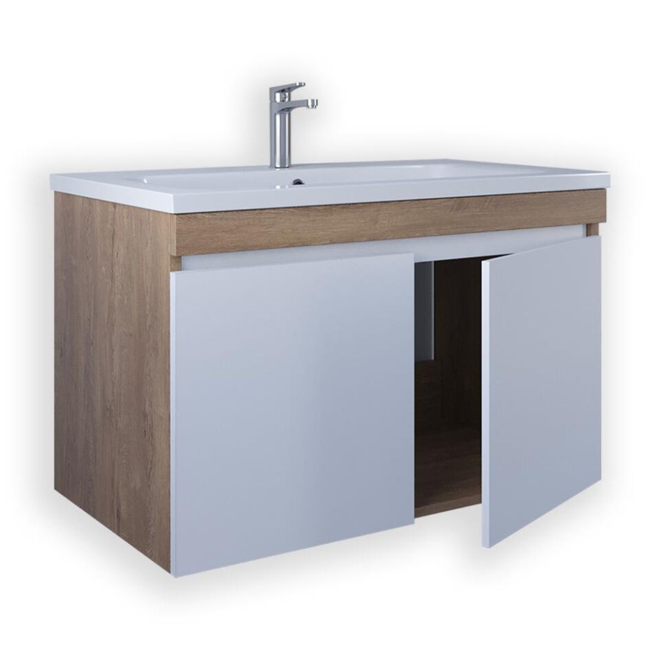 Teta Home Tokyo 80 cm MDF Banyo Lavabolu Alt Dolap Kafkas Meşe-Beyaz