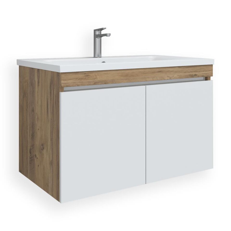 Teta Home Tokyo 80 cm MDF Banyo Lavabolu Alt Dolap Atlantik Çam-Beyaz