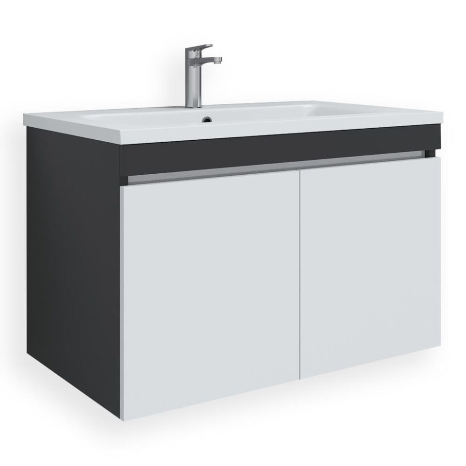 Teta Home Tokyo 80 cm MDF Banyo Lavabolu Alt Dolap Antrasit-Beyaz
