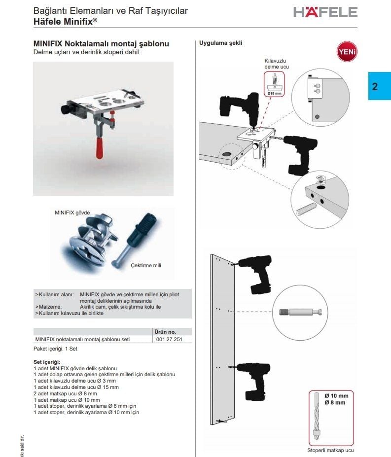 Hafele Minifix Noktalamalı Montaj Şablonu E