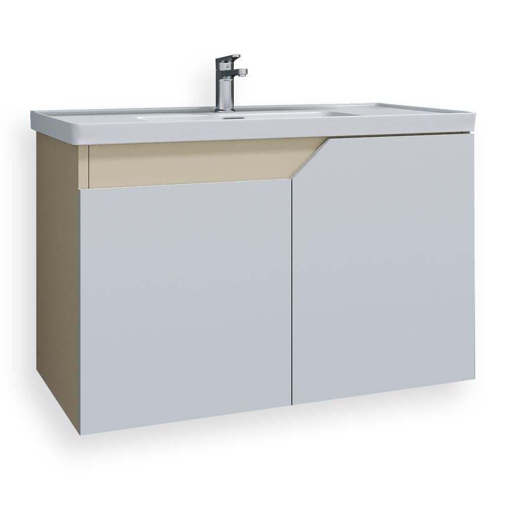 Teta Home Napoli 65 cm MDF Banyo Lavabolu Alt Dolap Bej-Beyaz