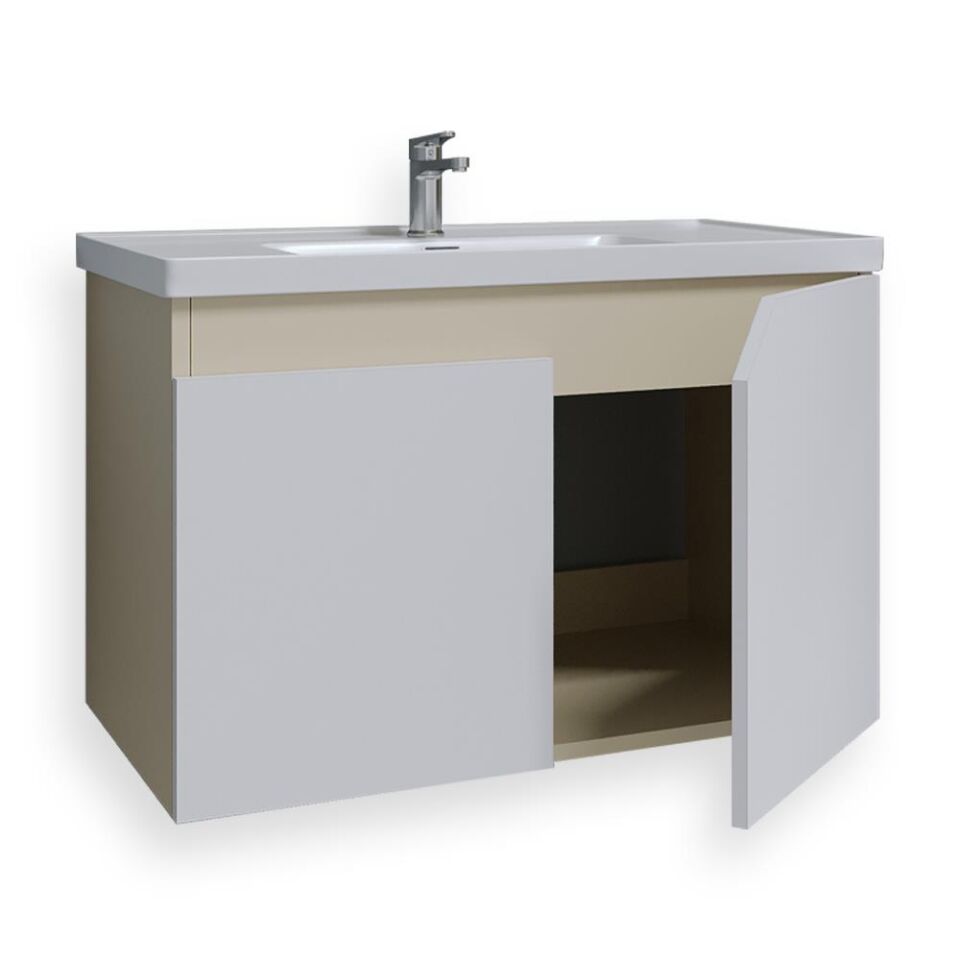 Teta Home Napoli 65 cm MDF Banyo Lavabolu Alt Dolap Bej-Beyaz