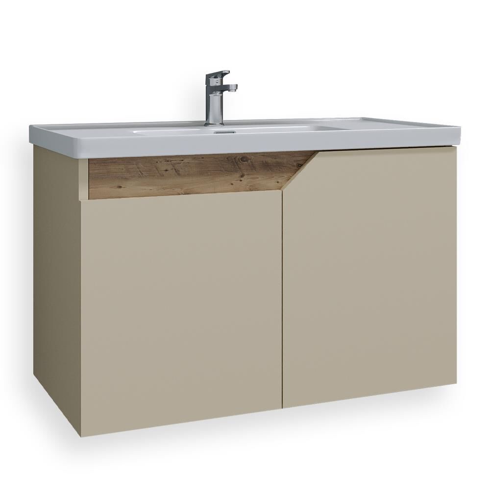 Teta Home Napoli 65 cm MDF Banyo Lavabolu Alt Dolap Bej-Atlantik Çam