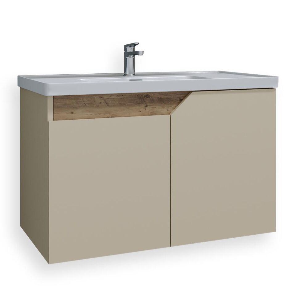 Teta Home Napoli 65 cm MDF Banyo Lavabolu Alt Dolap Bej-Atlantik Çam