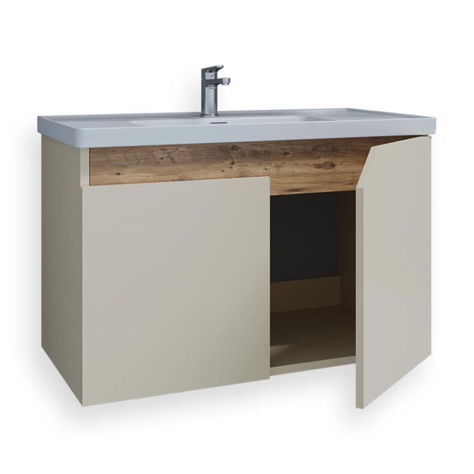 Teta Home Napoli 65 cm MDF Banyo Lavabolu Alt Dolap Bej-Atlantik Çam