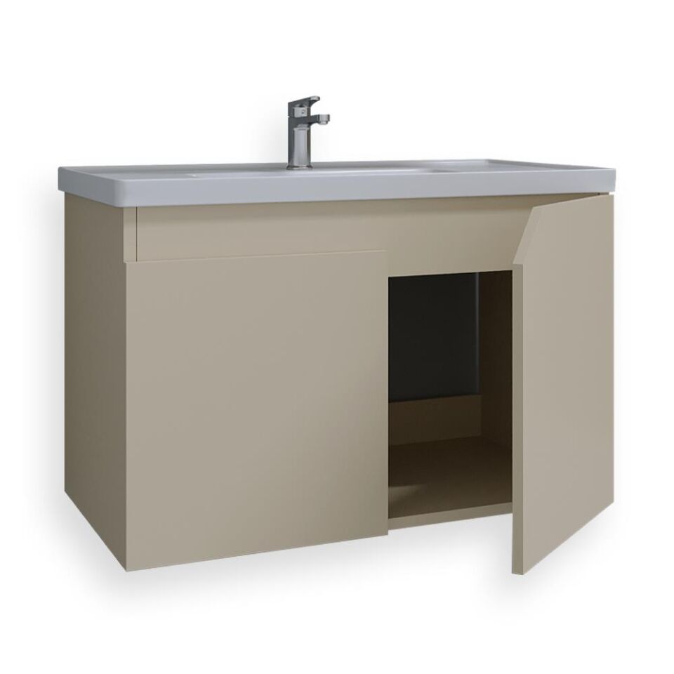 Teta Home Napoli 65 cm MDF Banyo Lavabolu Alt Dolap Bej