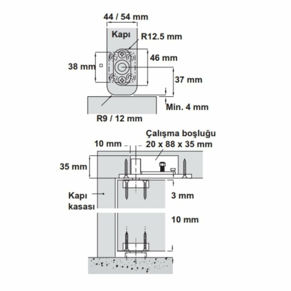 Hafele Zemine Monte Pivot Menteşe 80kg, Mat Paslanmaz Çelik Renk