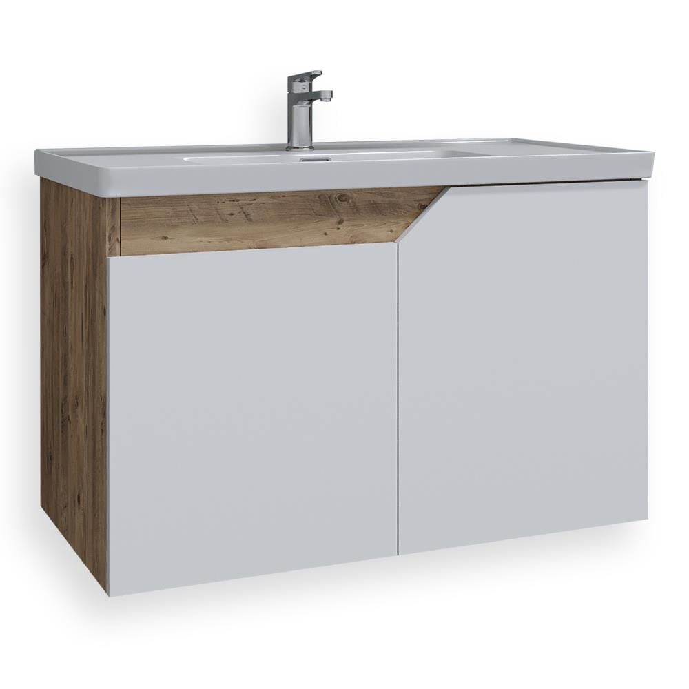 Teta Home Napoli 65 cm MDF Banyo Lavabolu Alt Dolap Atlantik Çam-Beyaz