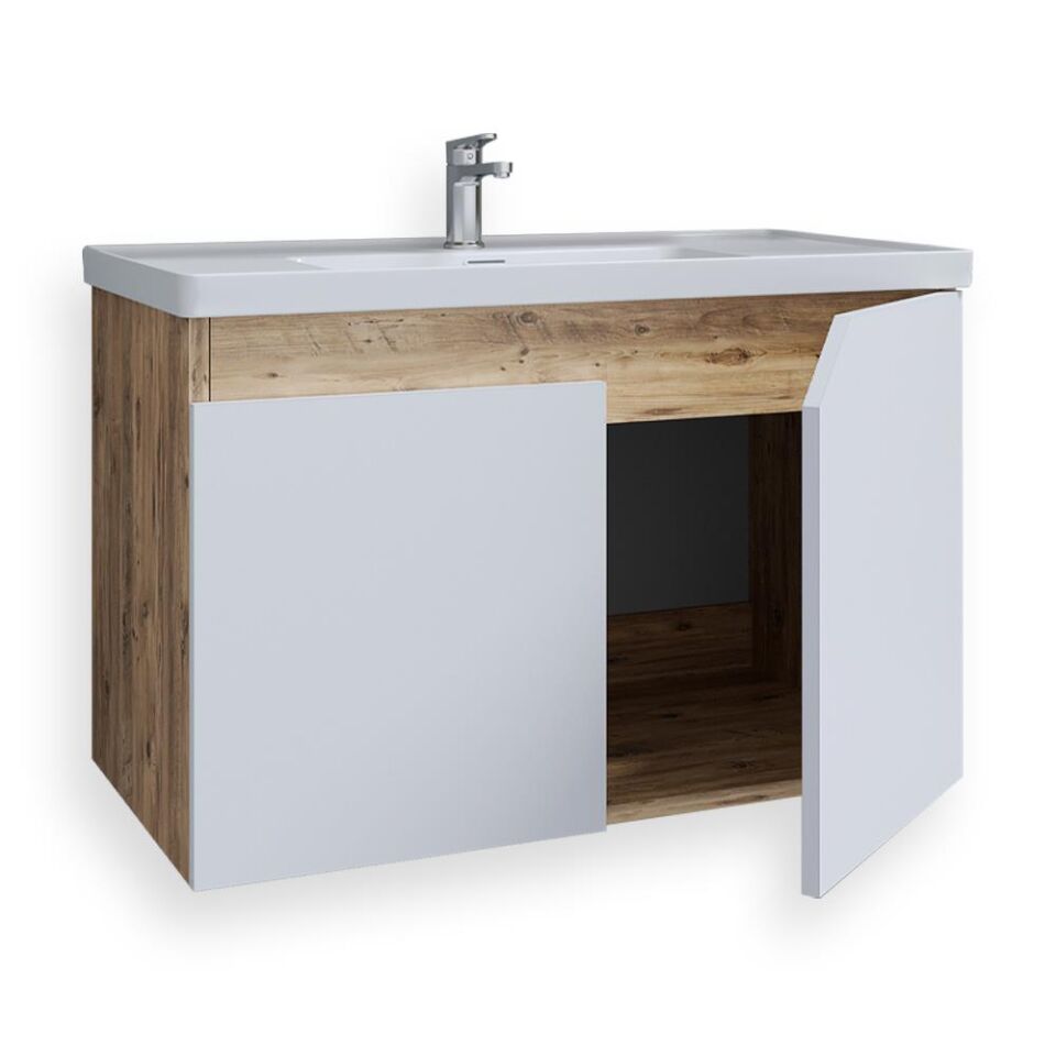 Teta Home Napoli 65 cm MDF Banyo Lavabolu Alt Dolap Atlantik Çam-Beyaz
