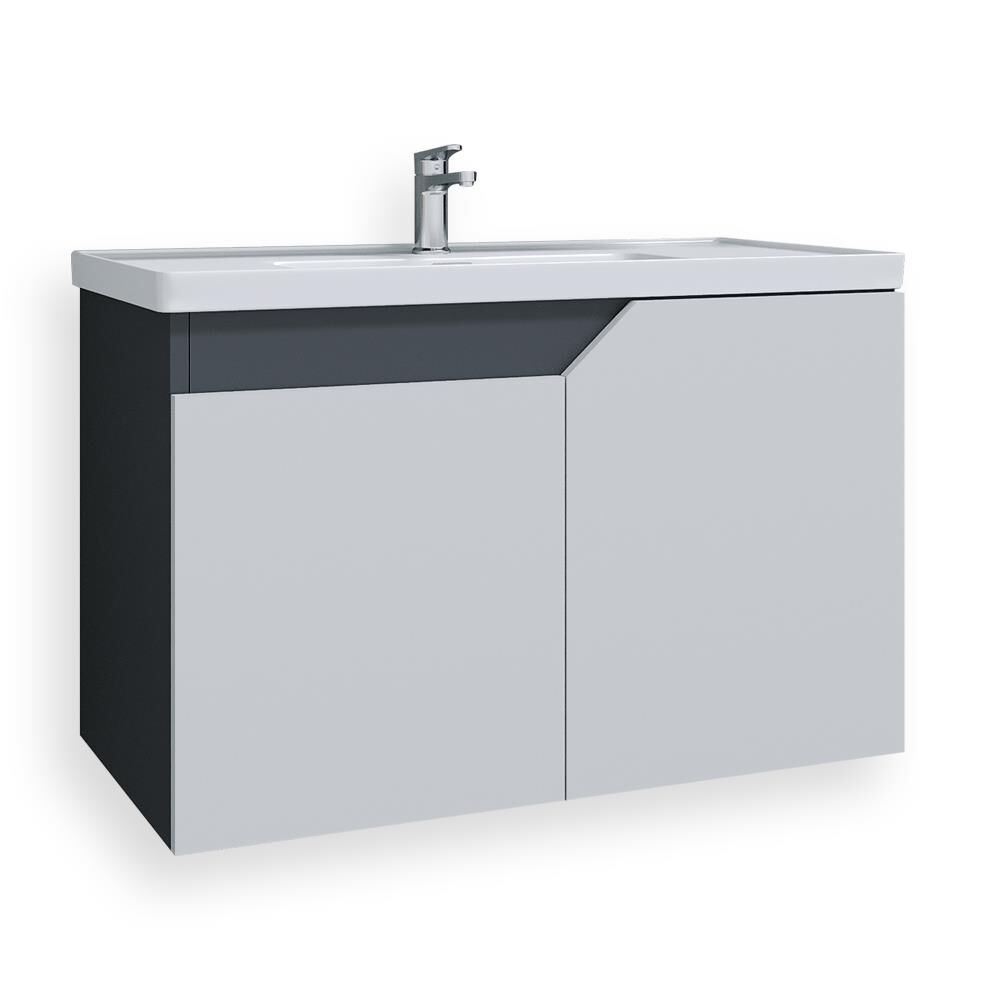 Teta Home Napoli 65 cm MDF Banyo Lavabolu Alt Dolap Antrasit-Beyaz