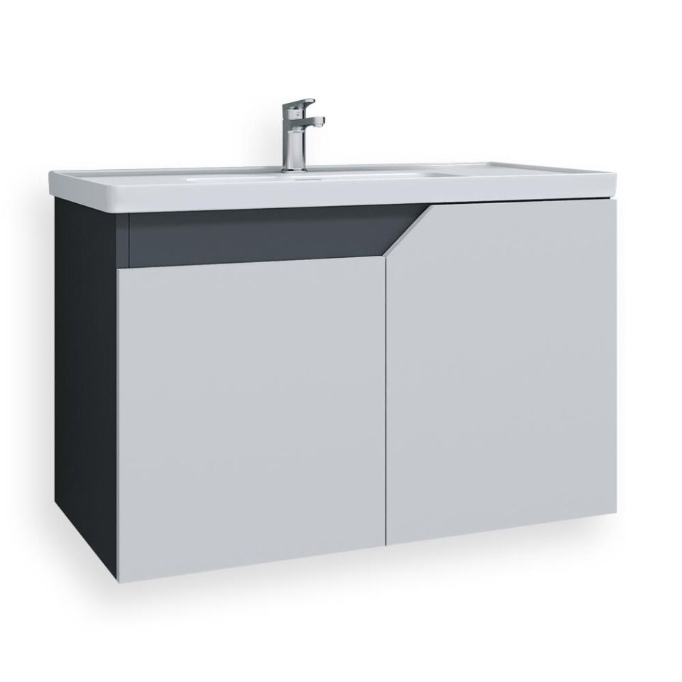 Teta Home Napoli 65 cm MDF Banyo Lavabolu Alt Dolap Antrasit-Beyaz