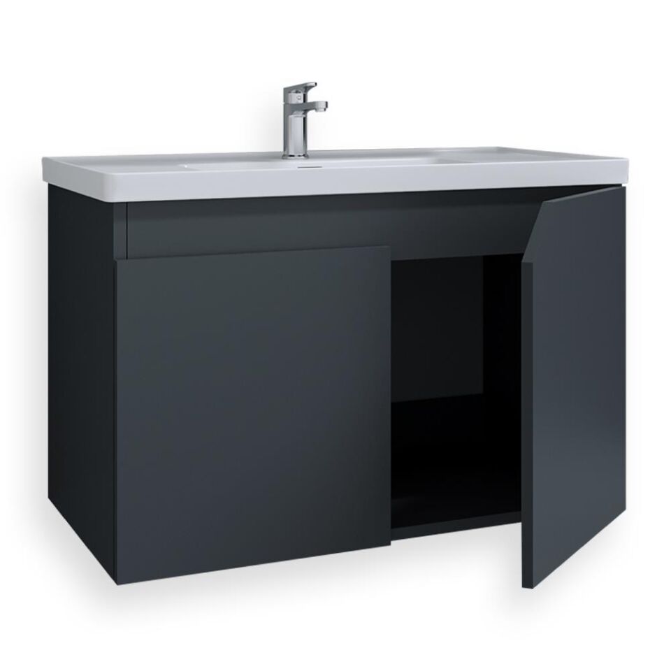 Teta Home Napoli 65 cm MDF Banyo Lavabolu Alt Dolap Antrasit