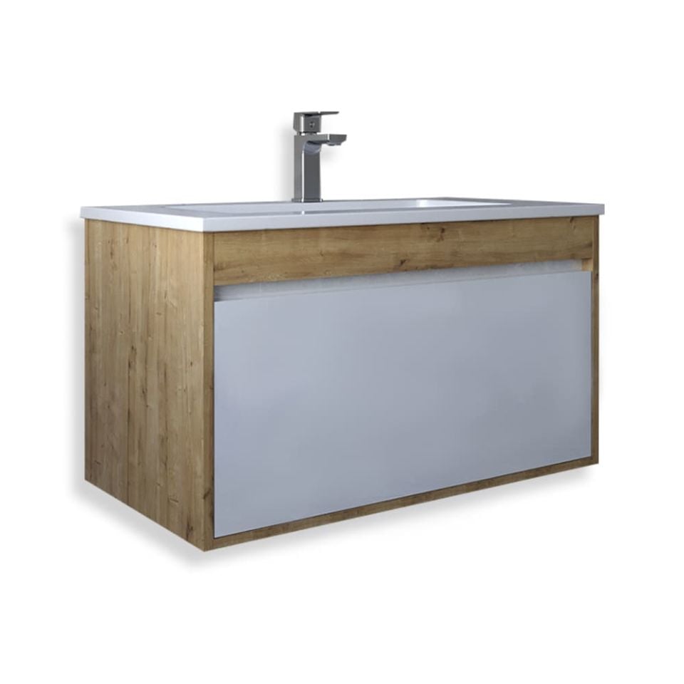 Teta Home Mersin 65 cm Mdf Banyo Lavabolu Alt Dolap Safir Meşe-Beyaz