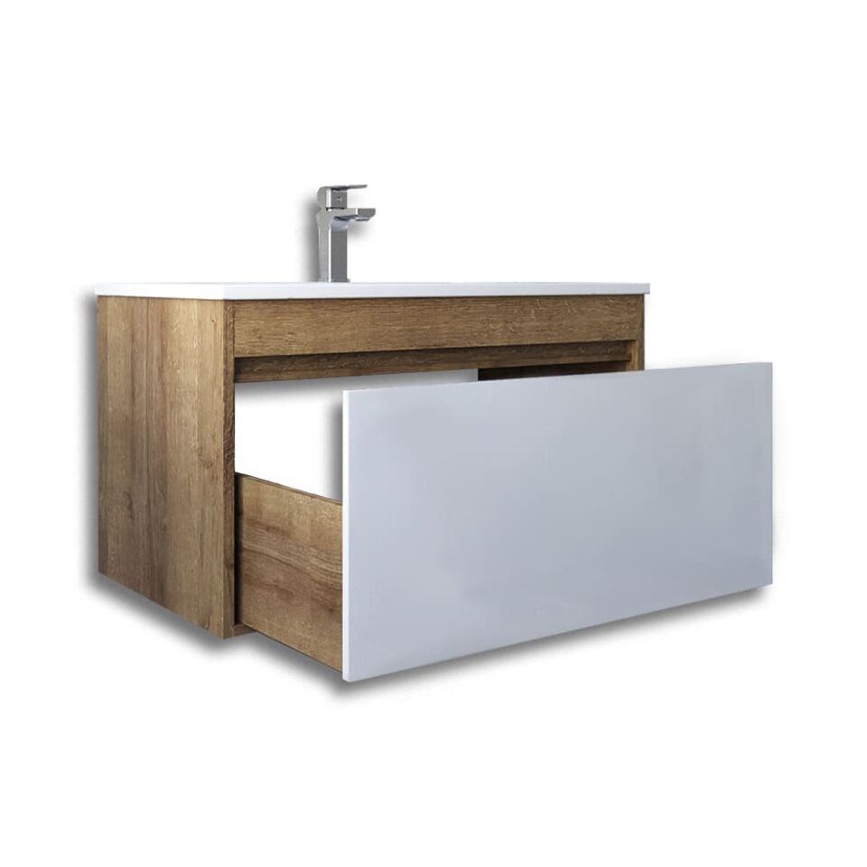 Teta Home Mersin 65 cm MDF Banyo Lavabolu Alt Dolap Safir Meşe-Beyaz