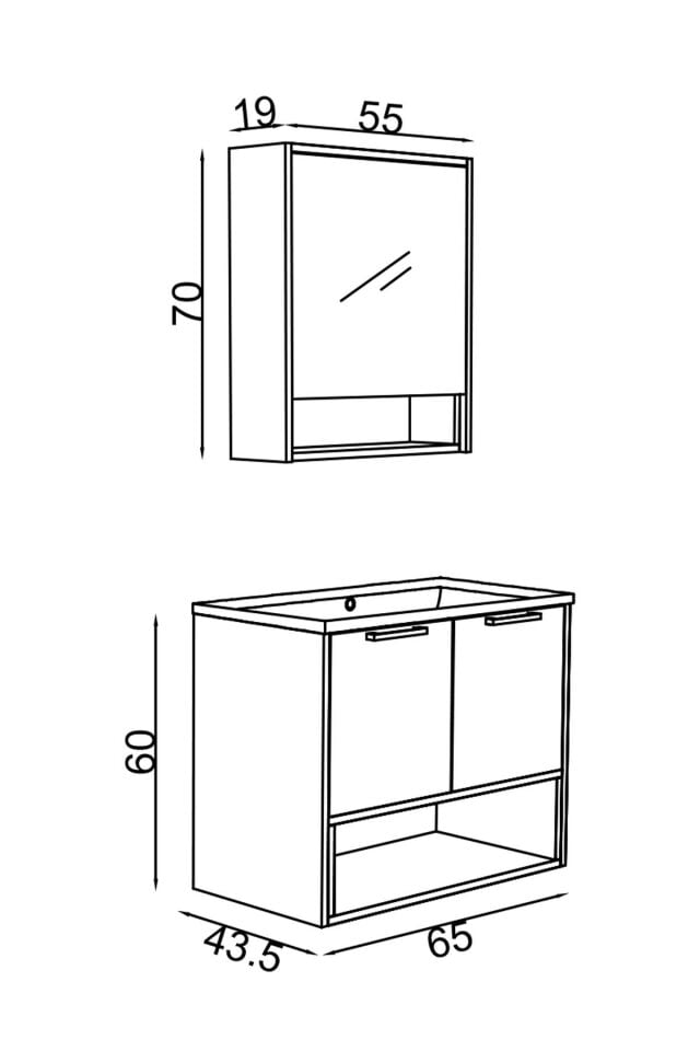 Teta Home Suva 65 Cm Mdf Banyo Dolabı Seti Antrasit-Atlantik Çam