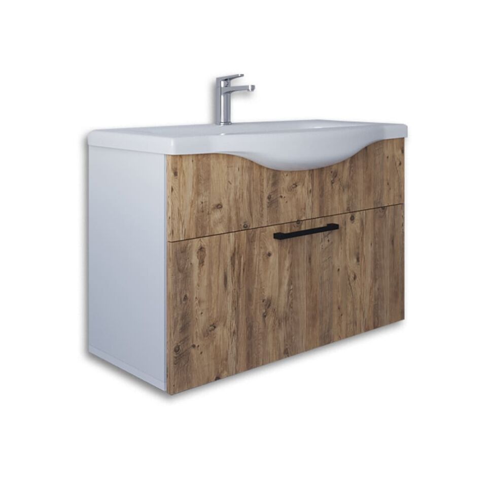 Teta Home Eko 80 cm MDF Banyo Lavabolu Alt Dolap Beyaz-Atlantik Çam