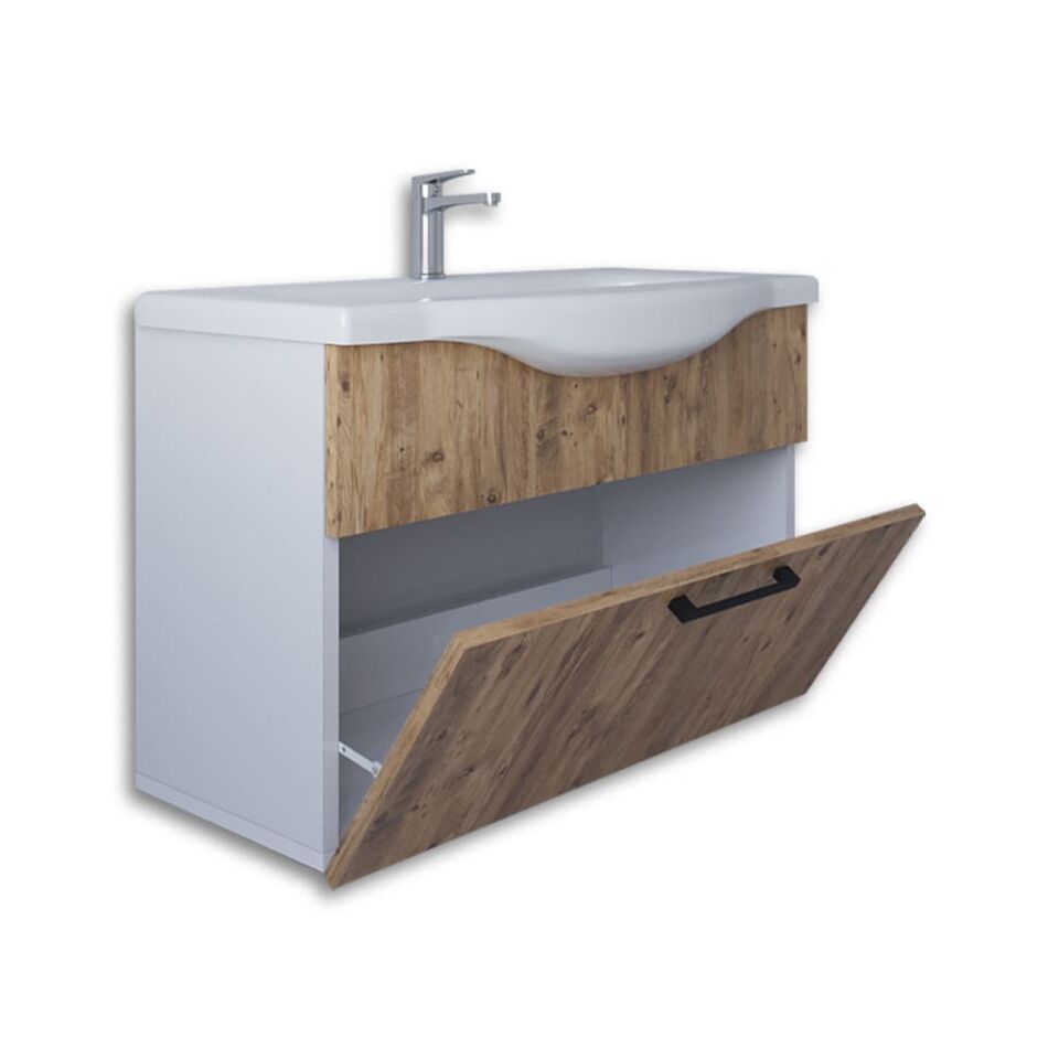 Teta Home Eko 80 cm MDF Banyo Lavabolu Alt Dolap Beyaz-Atlantik Çam