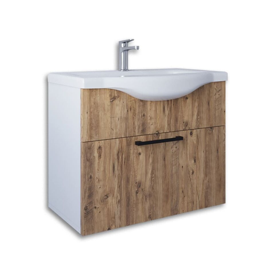 Teta Home Eko 80 cm MDF Banyo Lavabolu Alt Dolap Beyaz-Atlantik Çam