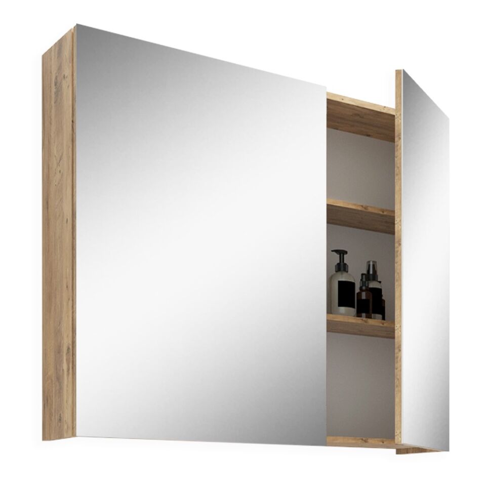 Teta Home Yalova 80 cm Mdf Banyo Aynalı Üst Dolap Atlantik Çam