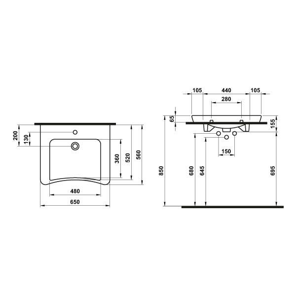 Hafele Banyo Lavabosu Senza 650x560mm Parlak Beyaz Renk