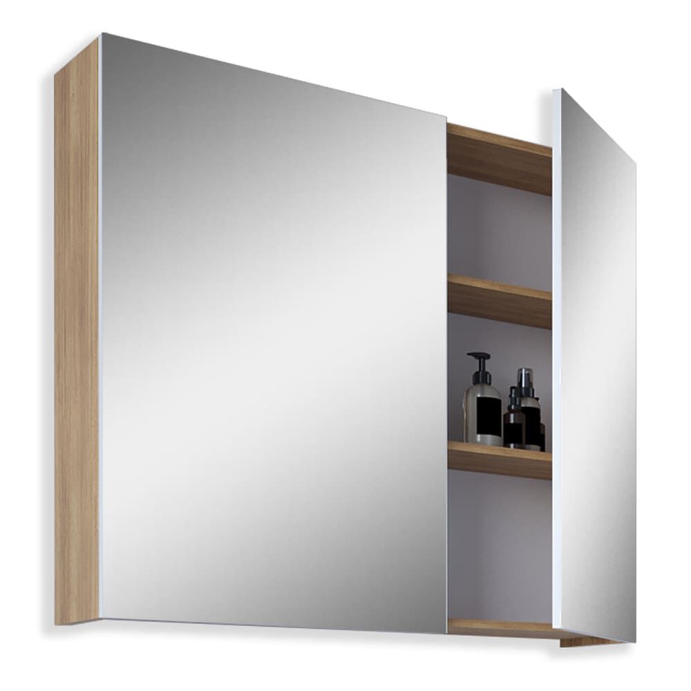 Teta Home Tokyo 65 cm MDF Banyo Aynalı Üst Dolap Teak-Beyaz