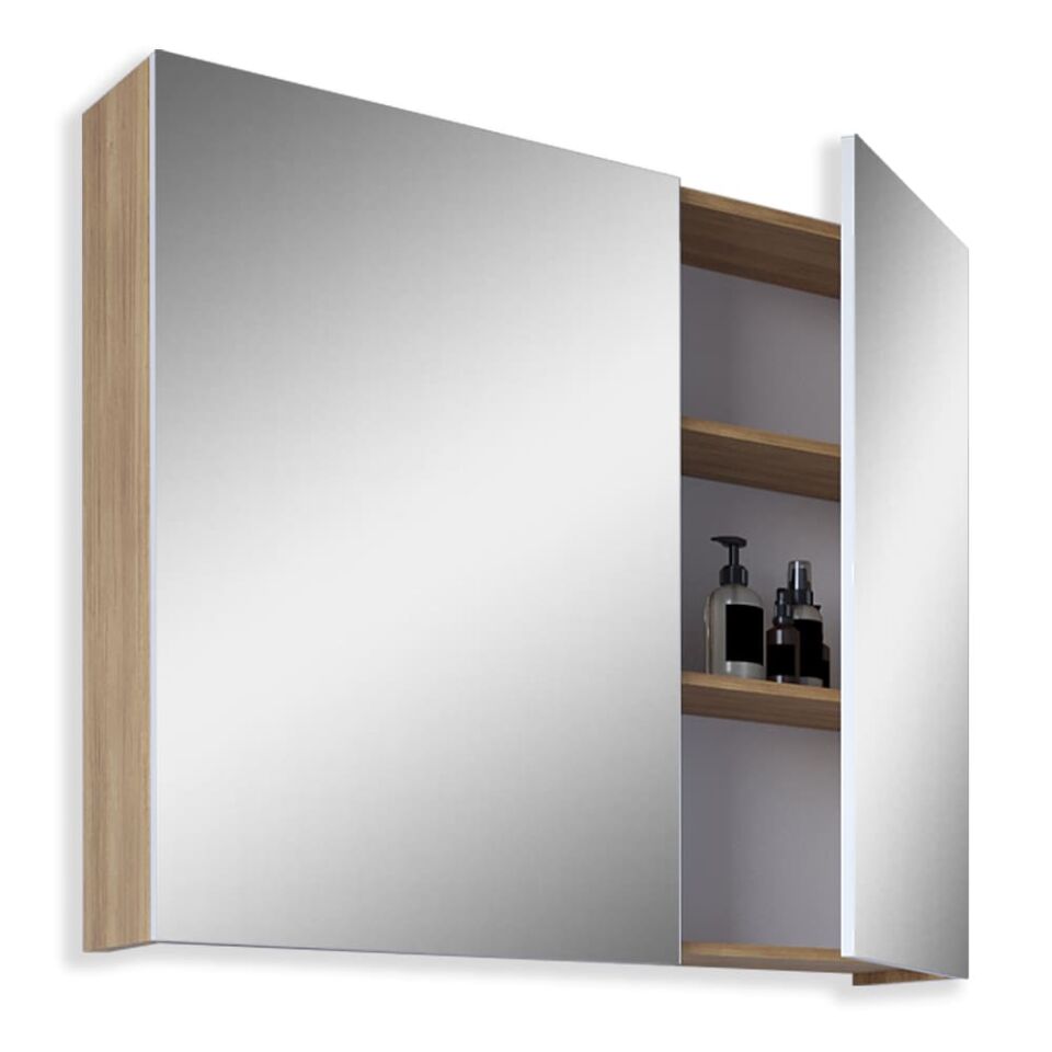 Teta Home Tokyo 65 cm MDF Banyo Aynalı Üst Dolap Teak-Beyaz