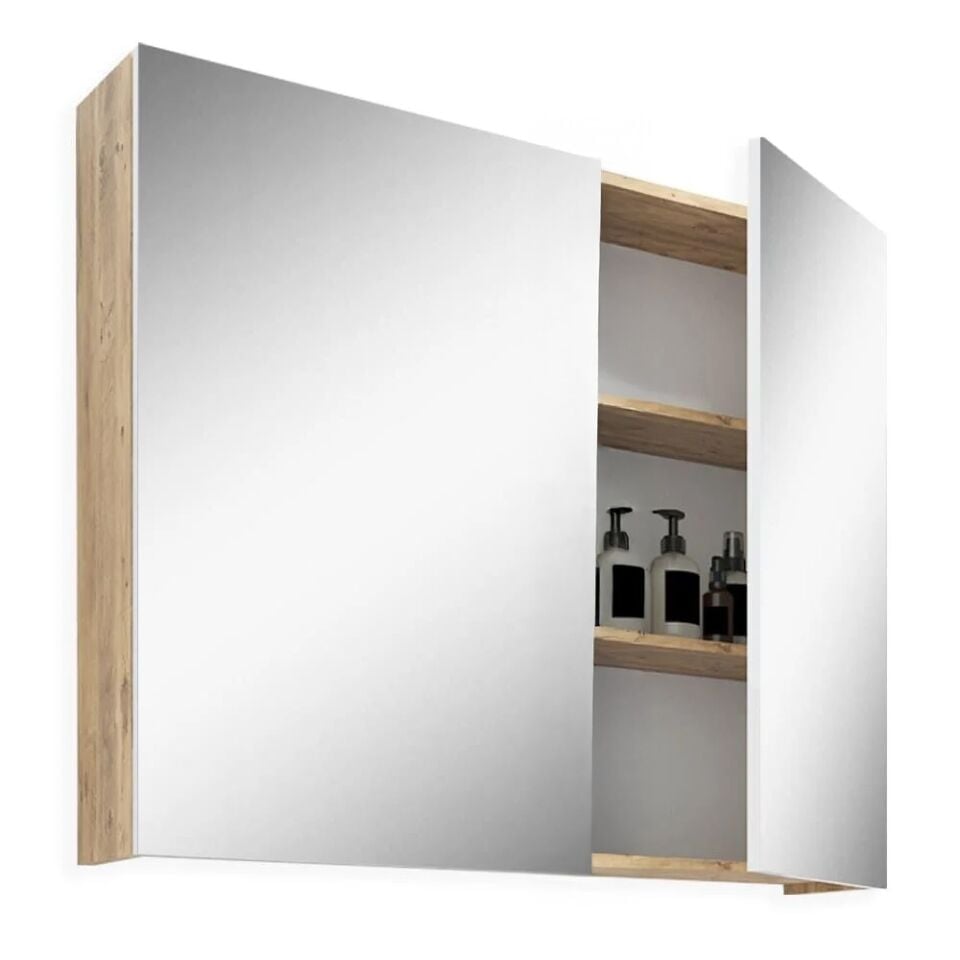 Teta Home Tokyo 65 cm MDF Banyo Aynalı Üst Dolap Atlantik Çam-Beyaz