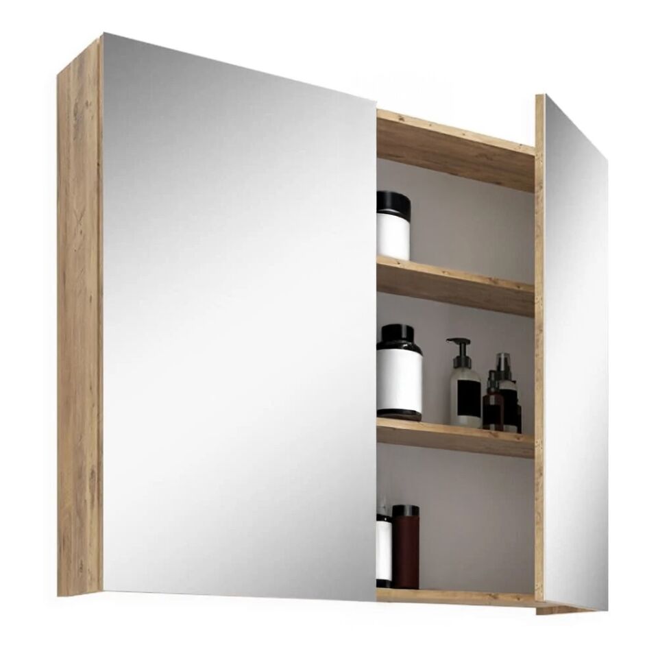 Teta Home Tokyo 65 cm MDF Banyo Aynalı Üst Dolap Atlantik Çam