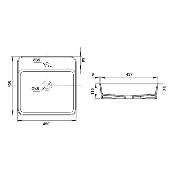 Hafele Banyo Lavabosu Bonita SB 450x450mm Mat Gri Renk