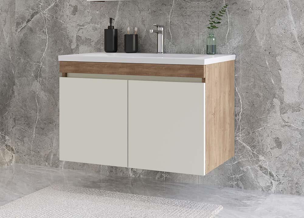 Teta Home Tokyo 65 cm MDF Banyo Lavabolu Alt Dolap Kafkas Meşe-Vanilya