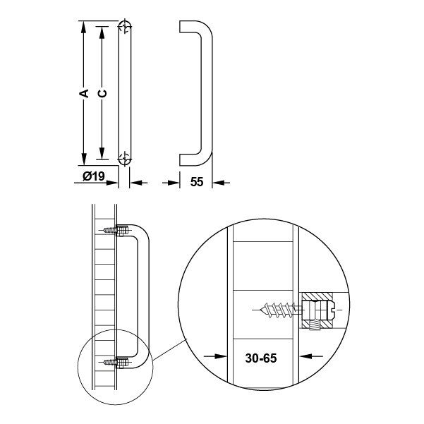 Hafele Çekme Kol Carlo 615cm Mat Paslanmaz Çelik