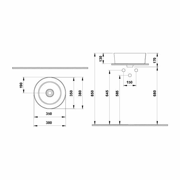 Hafele Banyo Lavabosu Bonita R II 382x115mm Mat Gri Renk