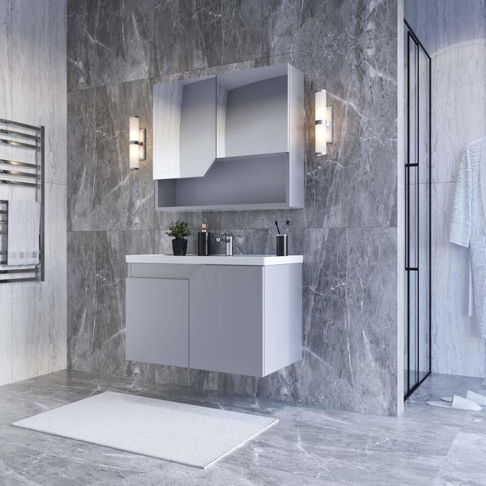 Teta Home Napoli 65 cm MDF Banyo Dolabı Seti Sis gri