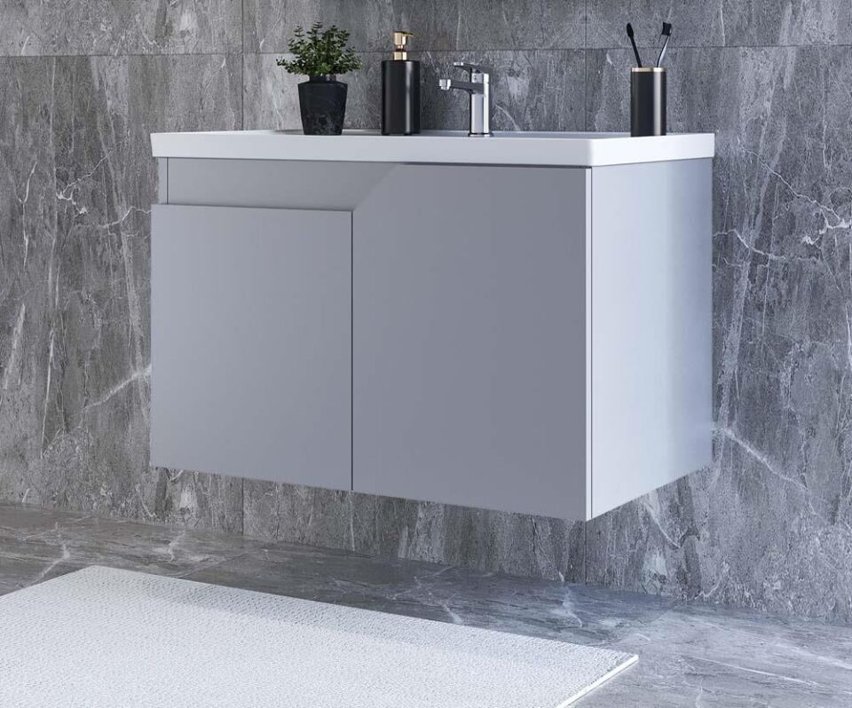 Teta Home Napoli 65 cm MDF Banyo Lavabolu Alt Dolap Sis gri